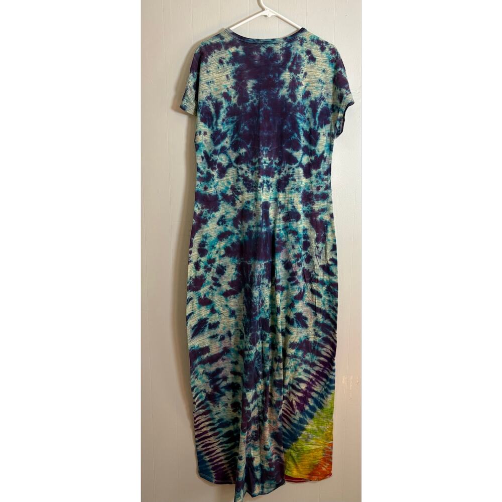Custom Vibrant XL Rainbow Tie Dye Short Sleeve LuLaRoe LLR Long Maxi Dress - Picture 3 of 3